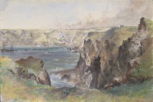 Foilhummerum Bay, Valentia, vanaf Cromwell Fort: De Caroline legt de aarddraad op 21 juli 1865