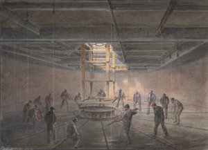 Interieur van een van de tanks aan boord van de Great Eastern: de kabel gaat eruit, 1865-66