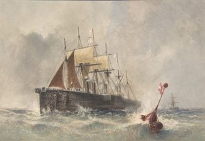 Het Uitwerpen van de Boei vanaf de Boeg van de Great Eastern op 8 augustus 1865, 1865-66 door Robert Charles Dudley