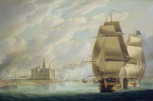 Nelson dwingt de doorgang van het geluid, 30 maart 1801, voorafgaand aan de Slag bij Kopenhagen door Robert Dodd