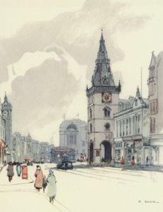 Glasgow: De Tolbooth en de Tron Steeple (kleurenlitho)