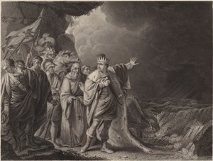Canute berispt zijn hovelingen door Robert Edge Pine