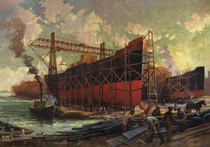 Scheepsbouw in Ashbridges Bay, Toronto, 1918