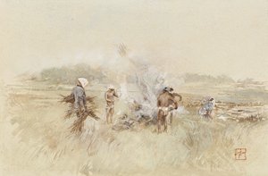 Aan het Werk met het Stapelen van Takken op Smeulende Vuren