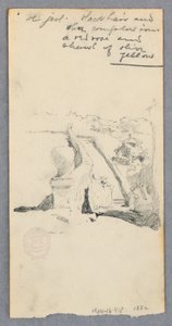 Tekening, Uitzicht vanaf een hooggelegen plek kijkend naar de stad (recto); Vrouw die een kruik vasthoudt (verso), 1882