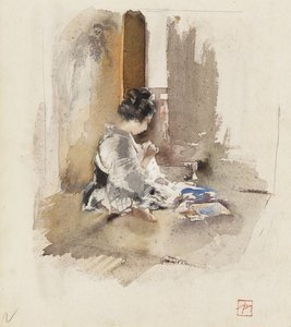 Japans meisje aan het naaien, 1890