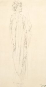 Studie van gedrapeerde vrouwelijke figuur voor Moods to Music muurschildering door Robert Frederick Blum
