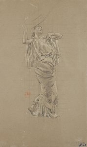 Studie van vrouwelijke figuur voor Moods to Music muurschildering door Robert Frederick Blum