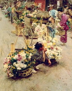 De bloemenmarkt, Tokio, 1892 door Robert Frederick Blum