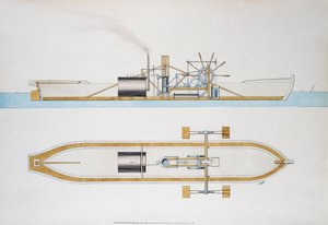 Stoomboot ontworpen door Robert Fulton, aquarel, Verenigde Staten door Robert Fulton