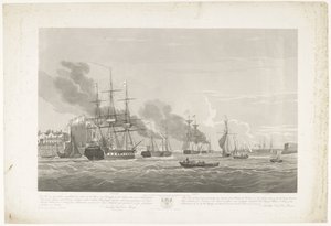 Vertrek van twaalf Nederlandse koopvaardijschepen uit de haven van Portsmouth, 1833 (plaat 2) door Robert Havell (II)