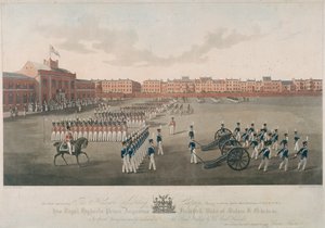 Scène van Honourable Artillery Company, City Road, Finsbury, Islington, Londen, 1829 door Robert Havell