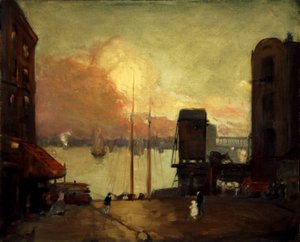 Cumuluswolken, East River, 1901-1902 door Robert Henri