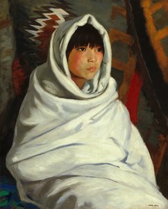Indiaans Meisje in Witte Deken door Robert Henri