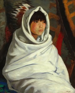 Indiaans meisje in witte deken, 1917 door Robert Henri