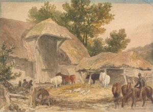 Boerenerf met Wachtende Paarden