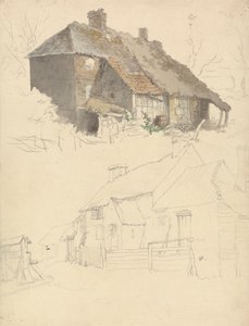 Schetsen van huisjes: twee studies op één blad door Robert Hills