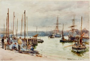 Vissershaven, North Shields door Robert Jobling