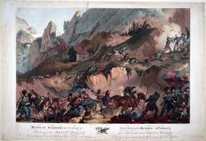 Russisch leger steekt de Duivelsbrug over in 1799 door Robert Kerr Porter
