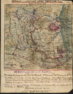 Aanval op en inname van Fort Donelson, Tenn. door generaal U.S. Grant U.S.A. LOC gvhs01.vhs00078 door Robert Knox Sneden