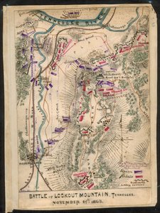 Slag bij Lookout Mountain, Tennessee 24 november 1863. LOC gvhs01.vhs00173 door Robert Knox Sneden