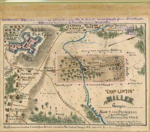 "Camp Lawton" in Millen, Georgia - ongeveer 8.600 gevangenen hier opgesloten 14 november 1864. LOC gvhs01.vhs00054