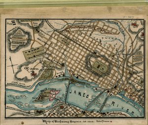 Kaart van Richmond, Virginia...1863. LOC gvhs01.vhs00051 door Robert Knox Sneden