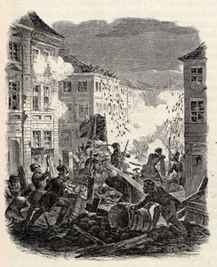 Barricade gevechten bij het Cölln Stadhuis in Berlijn in de nacht van 18 op 19 maart 1848 door Robert Kretschmer