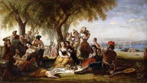 Een Fiesta Scène, op de Lido, nabij Venetië, 1848 door Robert McInnes