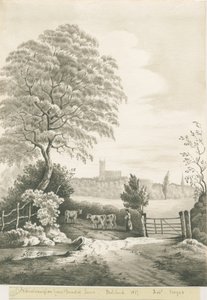 Wolverhampton - Ver uitzicht vanaf Dunstall Lane: sepia wassing tekening, 1837