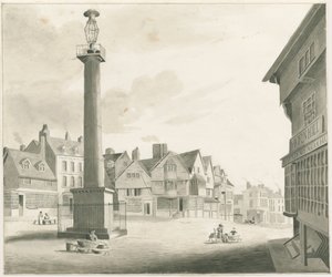 Wolverhampton - Marktplein: sepia tekening, nd [midden 19e eeuw] (tekening)