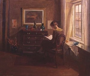 Dame lezend in een interieur