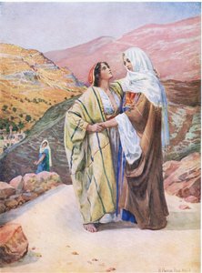 Ruth en Naomi, uit Het Bijbel Prentenboek uitgegeven door Thomas Nelson, ca.1950