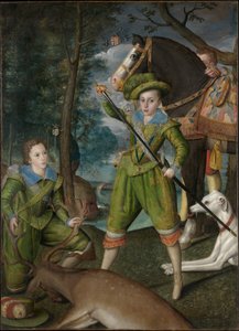 Henry Frederick (1594–1612), Prins van Wales, met Sir John Harington (1592–1614), op het jachtveld door Robert Peake the elder