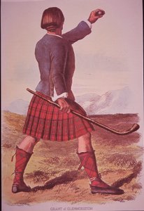 Clansman van Grant van Glenmoriston speelt shinty
