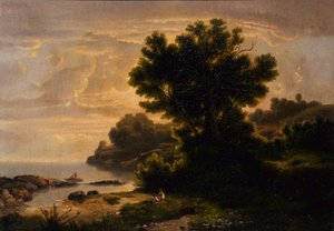 Landschap met familie aan het meer