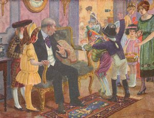 Een kinderfeestje (kleurenlitho)
