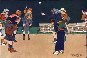 De cavaliere kogel. Gravure in "Waar spelen we mee?" door E. Weber met aquareltekeningen van Robert Salles (1871-1929). Librairie Garnier Freres, Parijs