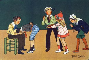 De warme hand. Gravure in "Waar spelen we?" door E. Weber met aquareltekeningen door Robert Salles (1871-1929). Librairie Garnier Frères, Parijs