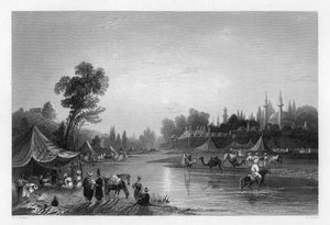 De Barrada-rivier, de oude Pharpar, Damascus, Syrië door Robert Sands