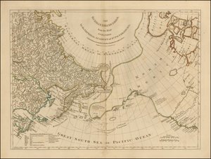 Kaart uit 1775 - De Russische ontdekkingen, van de kaart uitgegeven door de Keizerlijke Academie van Sint-Petersburg door Robert Sayer