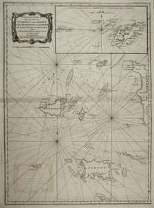Een algemene kaart van de eilanden Guernsey en Jersey, Sark, Herm, Jethou en Alderney, met Cape la Hague en de Caskets