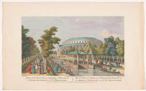 Gezicht op de Rotunda en het Chinese paviljoen op het kanaal in Ranelagh Gardens te Londen met een gemaskerd bal door Robert Sayer