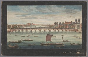 Gezicht op de Westminster Bridge over de rivier de Theems te Londen, gezien vanaf de noordzijde door Robert Sayer