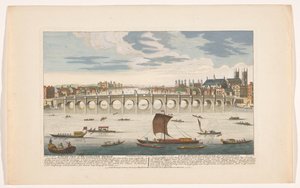 Gezicht op de Westminster Bridge over de rivier de Theems te Londen, gezien vanaf de noordzijde door Robert Sayer