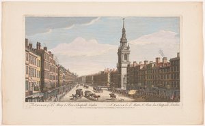 Gezicht op de kerk Saint Mary-le-Bow aan de straat Cheapside te Londen door Robert Sayer
