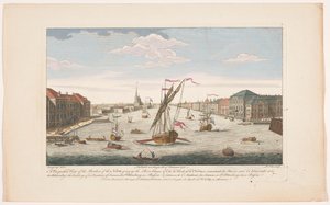 Gezicht op de rivier de Neva te Sint-Petersburg, gezien tegen de stroom in