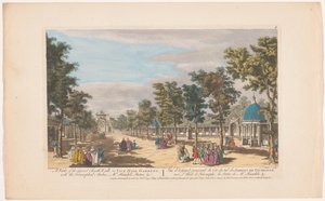 Gezicht op een laan met een triomfboog in Vauxhall Gardens te Londen door Robert Sayer
