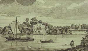 Uitzicht op het beroemde huis van Mr. Pope in Twickenham, c.1750 (gravure) door Robert Sayer