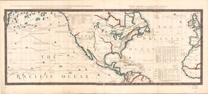 Kaart met de kusten van Californië, New Albion en Russische ontdekkingen in het noorden; met het schiereiland Kamtsjatka in Azië, daartegenover; en eilanden, verspreid over de Stille Oceaan, ten noorden van de lijn. Noord-Amerika en het Westen door Robert Sayer And John Bennett